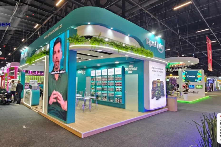 Montagem de stand na Intersolar South America com iluminação de impacto